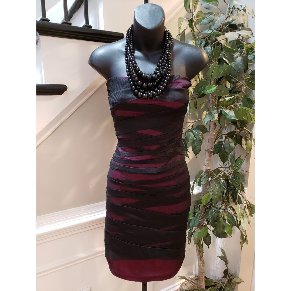 Forever 21 Strapless Dress Womens 1X Purple Black Bodycon Party Mini‎ Plus
